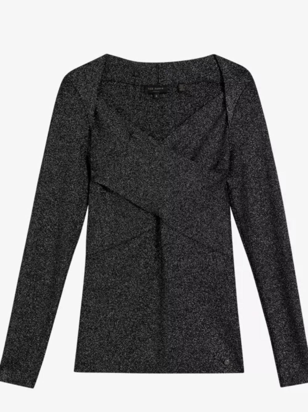 Ted Baker Black Long Sleeve Sparkle Cowl Neck Top with silver Shimmer